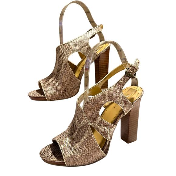 Nine West MISS PRISS Open Toe Ankle Strap Chunky Heel Snake Heels Size 7M - Picture 1 of 8